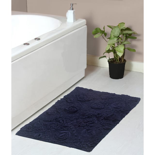 Home Weavers Modesto Collection Absorbent Cotton Machine Washable Bath Rug - 21"x34" - Navy