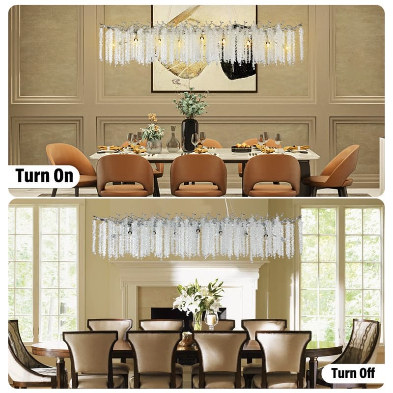 KAYLA Indoor Rectangle Crystal Chandeliers, Dining Room Light, Pendant Light Fixture for Kitchen Island