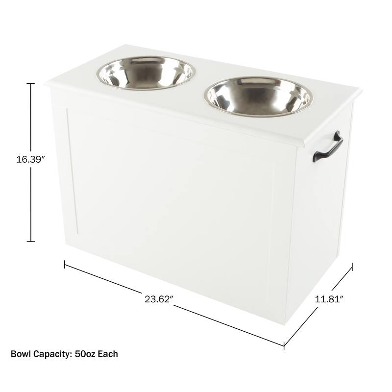 Petmaker White Elevated Dog Food and Water Bowls with Storage Space
