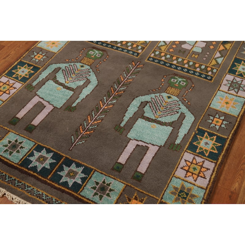 Hand Knotted Oriental 100% Wool Carpet Traditional Tribal Brown Heriz (serapi) Runner Rug - 9' 11'' X 4' 0''