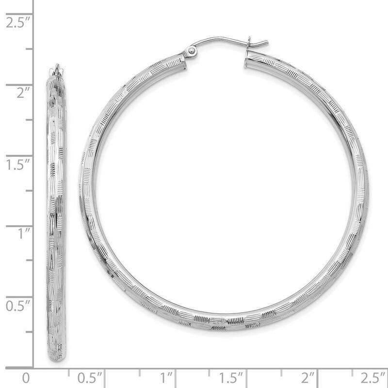 Curata 14k White Gold Textured Checkerboard 50x3mm Hoop Earrings