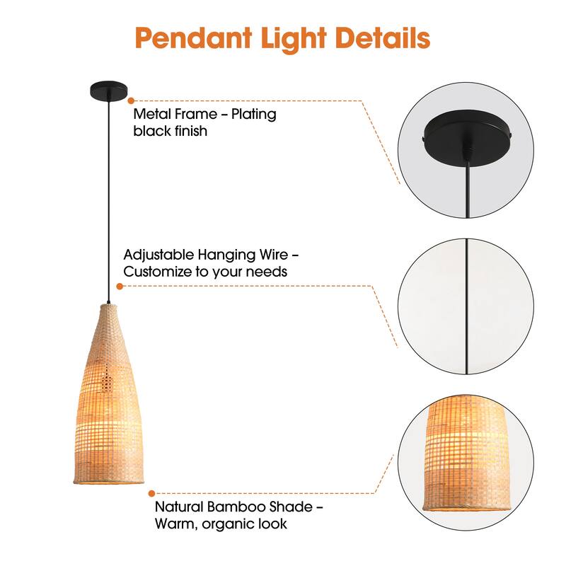 9" Coastal Woven Bamboo Bottle-Shaped Adjustable Pendant Light Chandelier