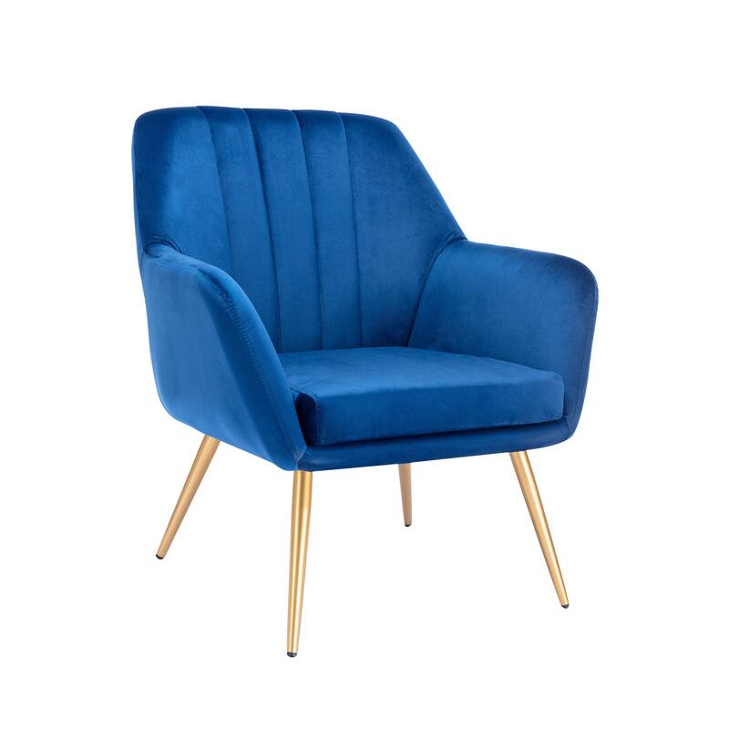 Porthos Home Hania Dining Chair, Velvet Upholstery, Gold Chrome Legs - Blue