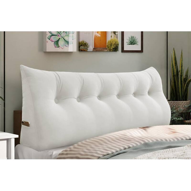 Velvet Headboard Reading Wedge Pillow for Bed Rest Sit Up Back Support - California King - White