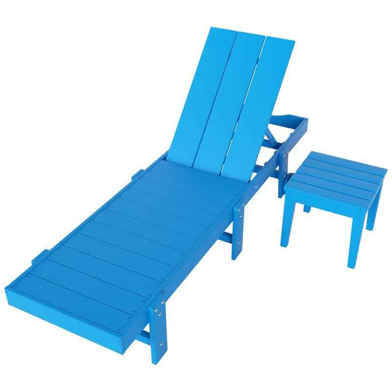 Polytrends Shoreside Modern Poly Eco-Friendly All Weather Reclining Chaise Lounge With Wheels and Side Table (2-Piece Set)