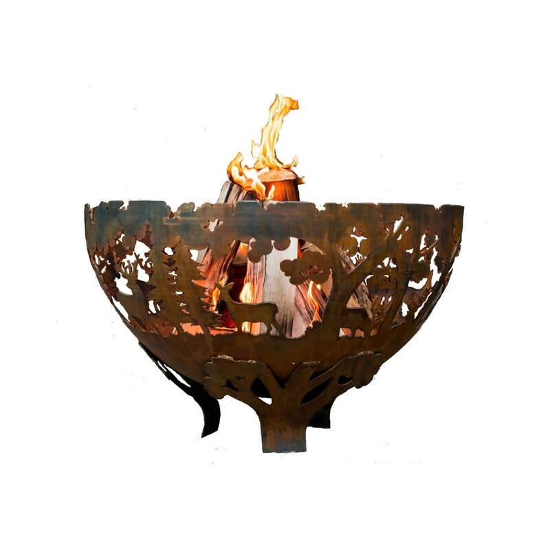 24" Bronze and Black Wildlife Themed Outdoor Fire Bowl - Large