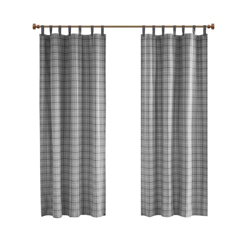 Madison Park Anaheim Plaid Faux Leather Tab Top Single Curtain Panel with Fleece Lining