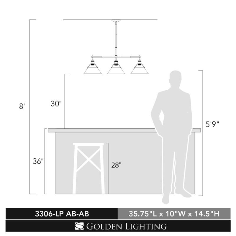Golden Lighting 3306-LP AB Orwell 3 Light 36" Wide Linear Pendant