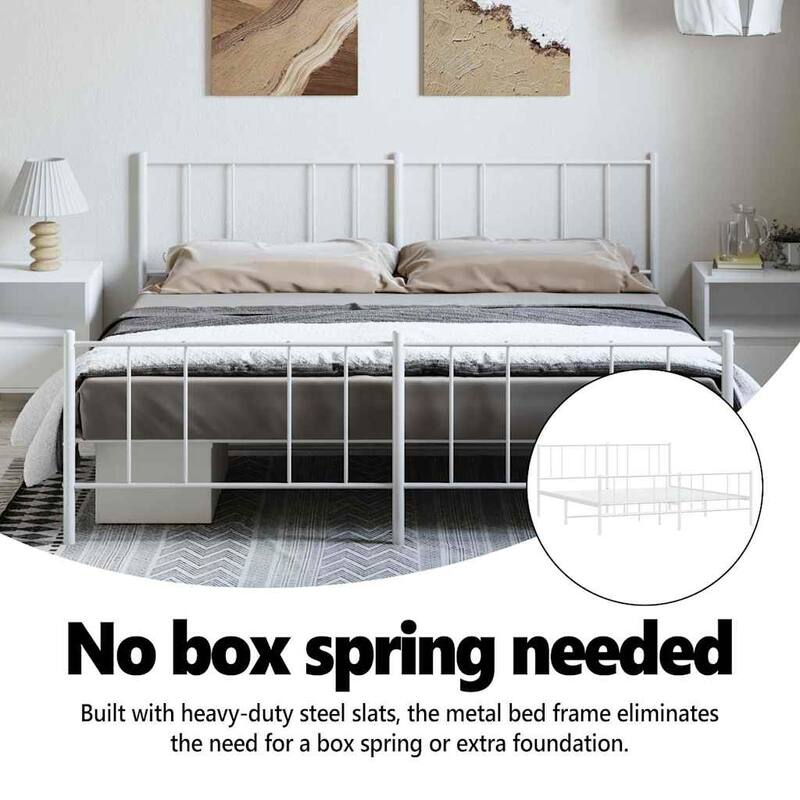 vidaXL Metal Bed Frame with Headboard, No Mattress