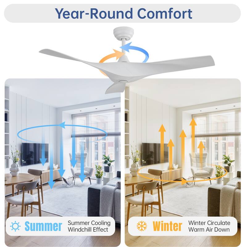 52Inch Ceiling Fan without Light, 6 Wind Speeds with Remote Control for Living Room and Patio