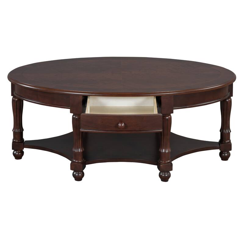 French Country Style Coffee Table Vintage Oval Coffee Table with Drawers and Storage Shelves, for Living Room