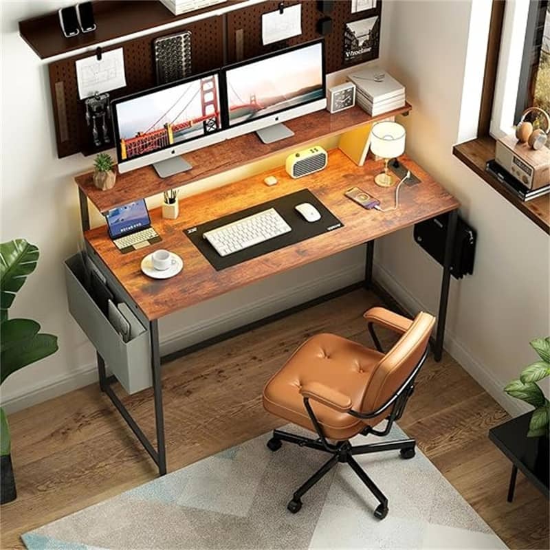 Computer Desk with Power Outlets Fast - Berry Brown