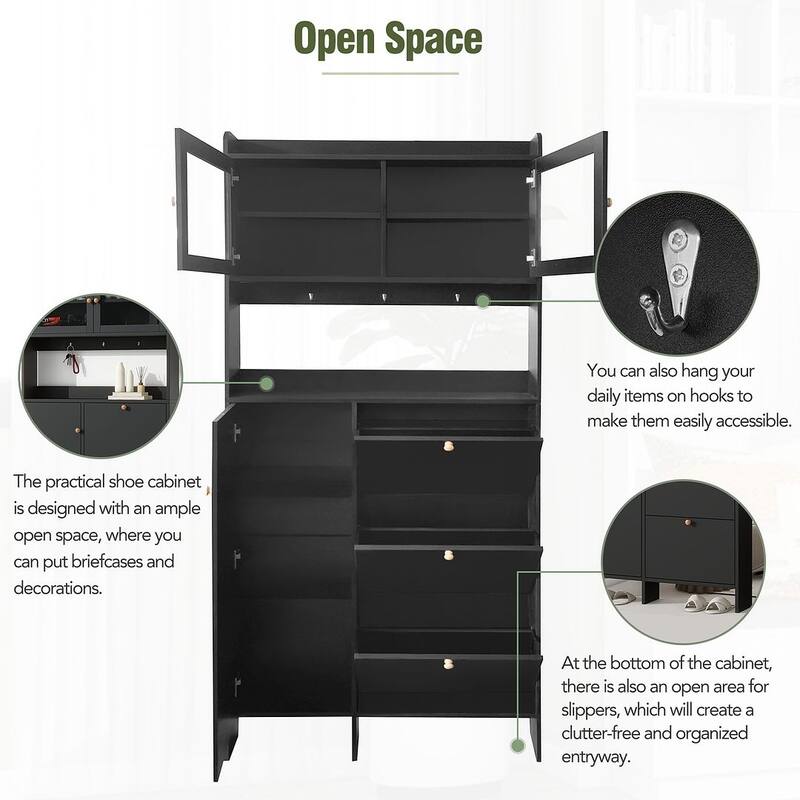 Hall Tree and Shoe Storage Bench with Flip Drawers and Doors