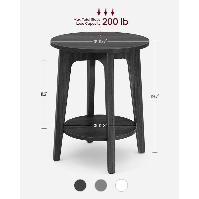 2-Tier Modern Nightstand Table Round Walnut Side Table for Bedroom Living Room or Entryway - 15.8”L x 15.8"W x 19.7”H
