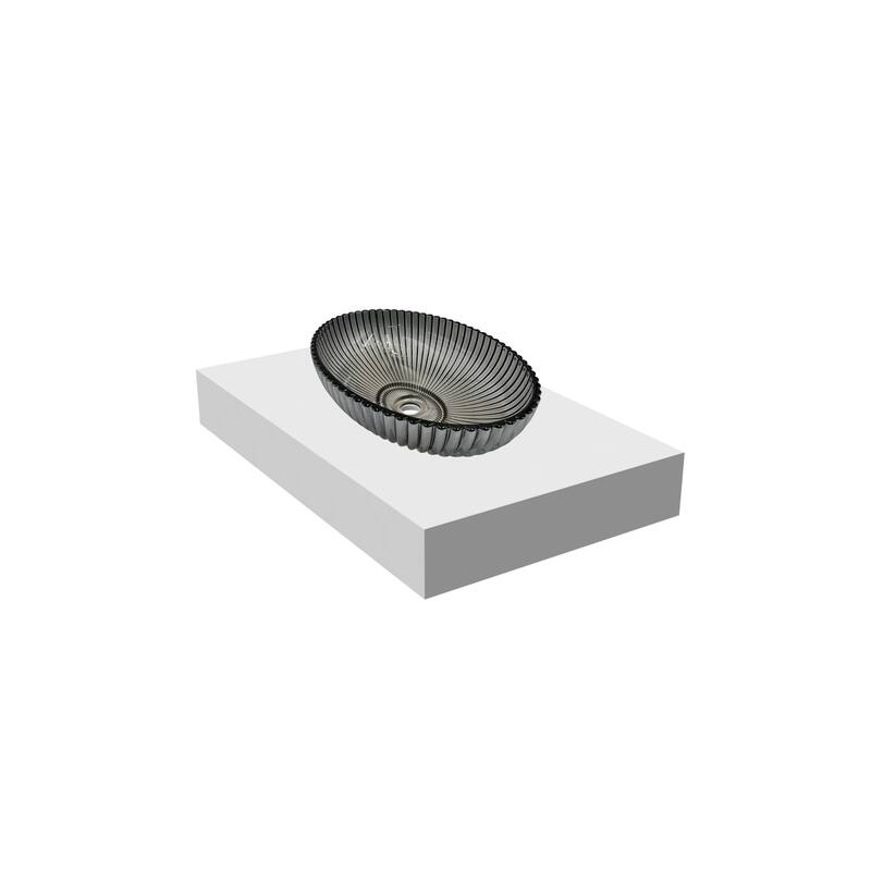 CastelloUSA 21" Oval Decorative Light Black Crystal Sink With Base