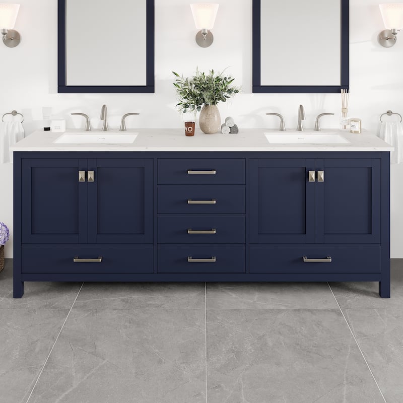 Aberdeen 72"W Blue DS Bath Vanity with Carrara Quartz Top & Undermount Sinks