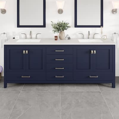 Aberdeen 72"W Blue DS Bath Vanity with Carrara Quartz Top & Undermount Sinks