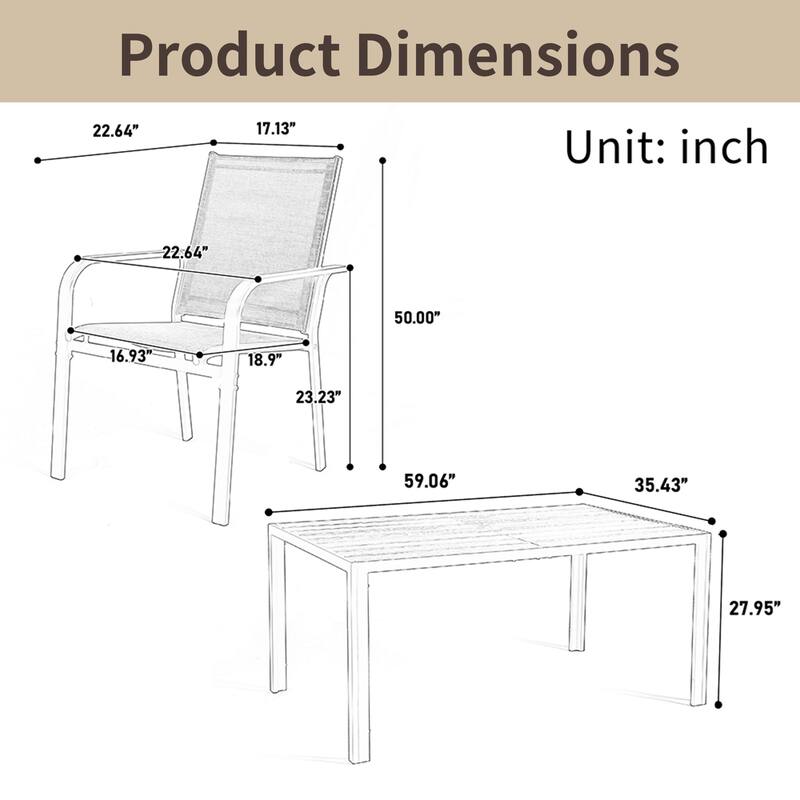Patio Set with Rectangular Table & 6 Stackable Textilene Chairs, 7 Pcs