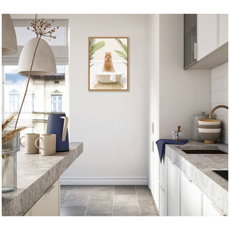 Kate and Laurel Sylvie Animal in Palms Bathtub Framed Canvas by Amy Peterson