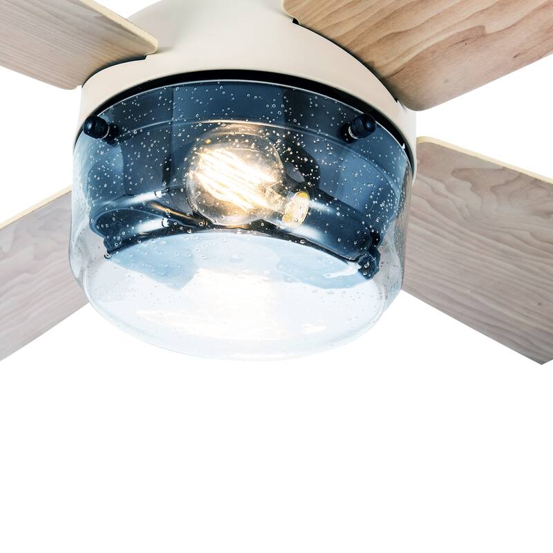 Aiden River of Goods Almond and Light Oak Metal Remote-Controlled 42" Ceiling Fan - 42" x 42" x 11"/15.25"