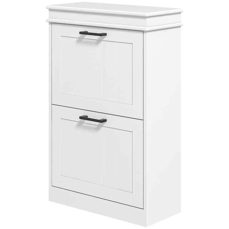 Shoe Cabinet for Entryway, Narrow Shoe Rack Storage Organizer with 2 Flip Drawers and Adjustable Shelves for 10 Pairs of Shoes