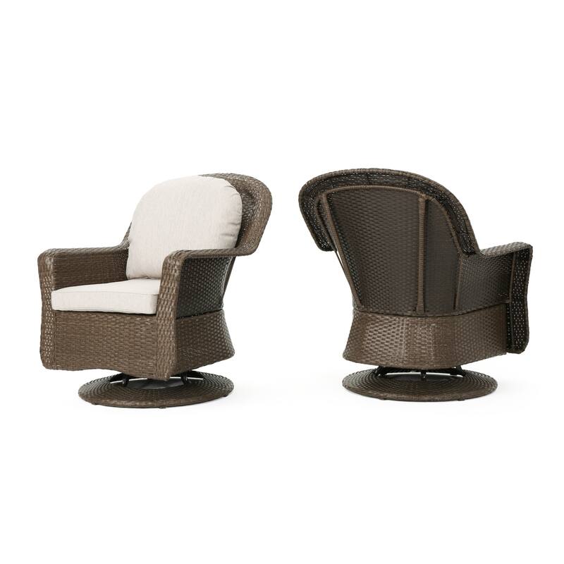 Kaia Outdoor Swivel Accent Chair Set of 2, Rattan Wicker Weave, Beige
