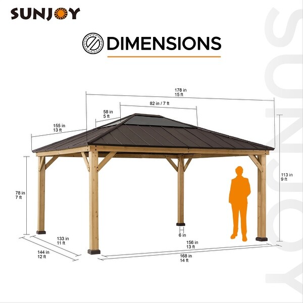 Sunjoy Cedar-framed Brown Steel Gazebo w/ PC Hip-roof