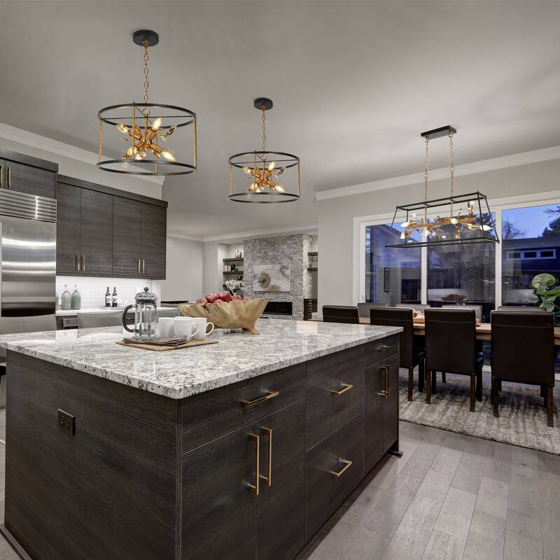 Mid-Century Modern 6-Light Drum Crystal Chandelier Sputnik Pendant Lights for Kitchen Island - D 17.7" x H 12.5"