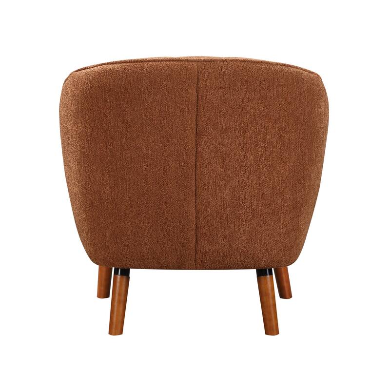 Tia 31 Inch Plush Accent Chair Armchair, Rust Polyester, Brown Solid Wood