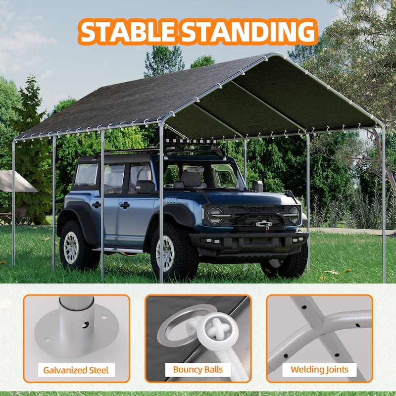 AVAWING Heavy Duty Carport, Waterproof & UV Resistant Outdoor Garage Shelter with Galvanized Steel Frame