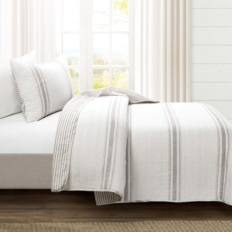 Lush Decor Farmhouse Stripe Reversible Cotton Twin-XL 2 Piece Quilt