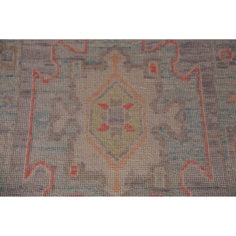 Hand Knotted Oriental 100% Wool Carpet Transitional Geometric Purples Oushak Runner Rug - 11' 11'' X 2' 10''