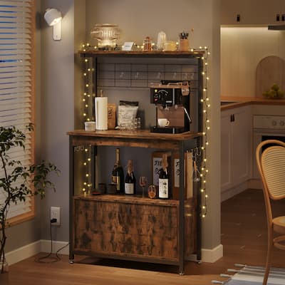 31.5" Microwave Stand with Storage Cabinet, Height-Adjustable Bakers Racks for Kitchen