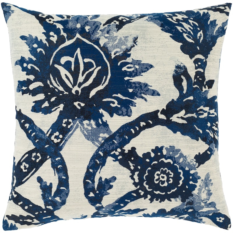 Livabliss Etta Blue & Ivory Damask Throw Pillow - 18" x 18" Cover - Cover Only