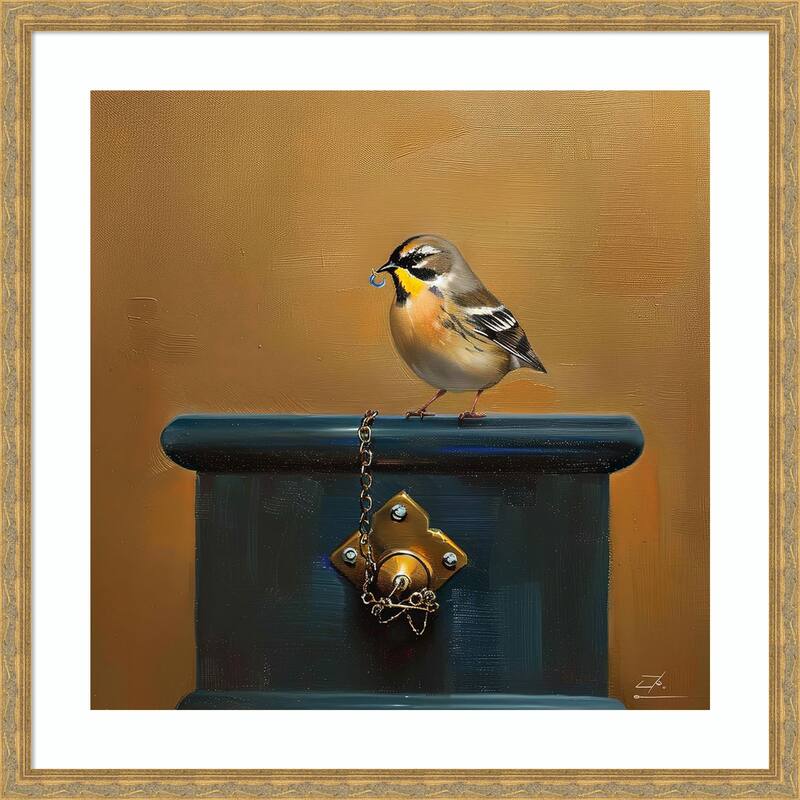 Birdy by Tradelink inhouse artist Wood Framed Wall Art Print - Mila Dark Gold