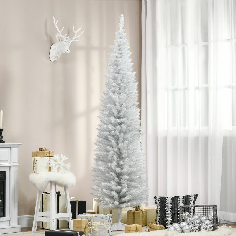 7FT Artificial Slim Pencil Christmas Tree with 499 Realistic Branch Tips & Plastic Stand