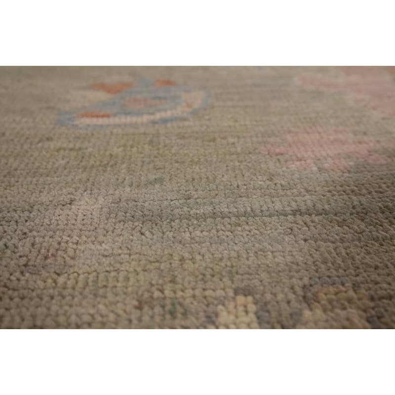 Green Floral Oushak Vegetable Dye Area Rug Handmade Wool Carpet - 8'2" x 9'9"