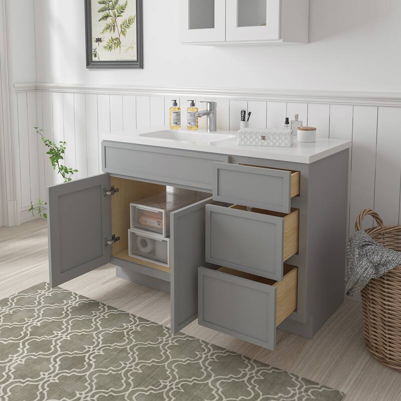 Vanity Art 48" Birch Freestanding Bathroom Vanity Cabinet without Top