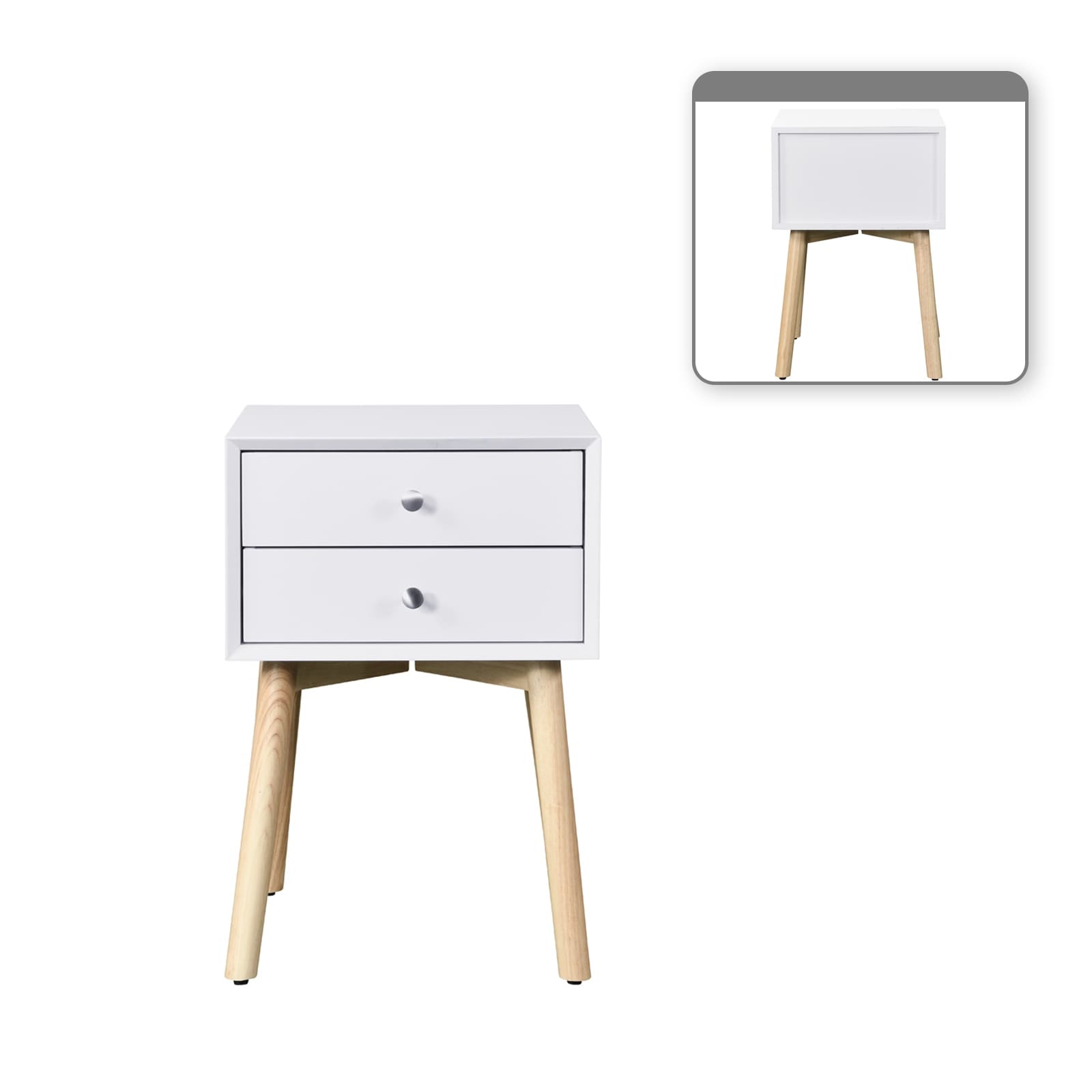 Mid-Century Modern Bedside Table with 2 Drawers and Rubber Wood Legs for Bedroom Living Room