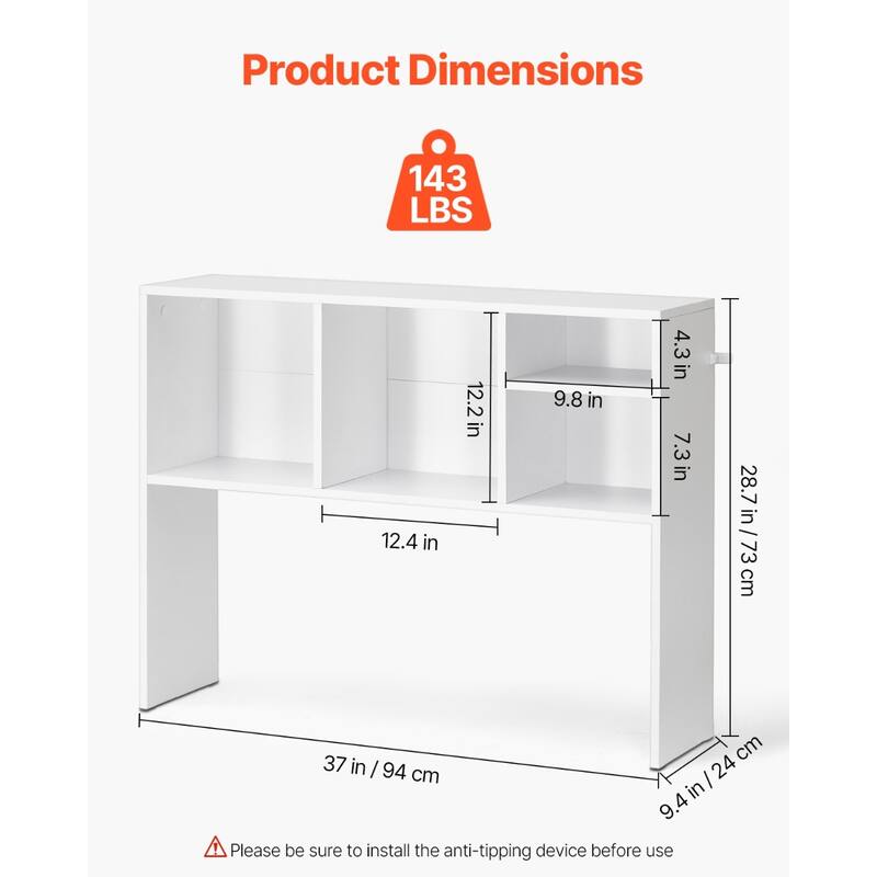 Particle Board Desktop Bookshelf, Storage Rack Wood Display Shelf and Safe - 37.0" L x 9.4" W x 28.7" H