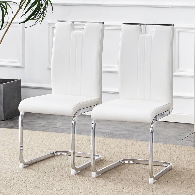 Faux Leather Dining Chairs Set of 4,Modern Kitchen & Dining Room High Back Chairs Metal Legs