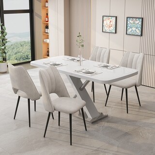 5 Piece Extendable Dining Table Set for 4, Modern 63" Faux Marble ...