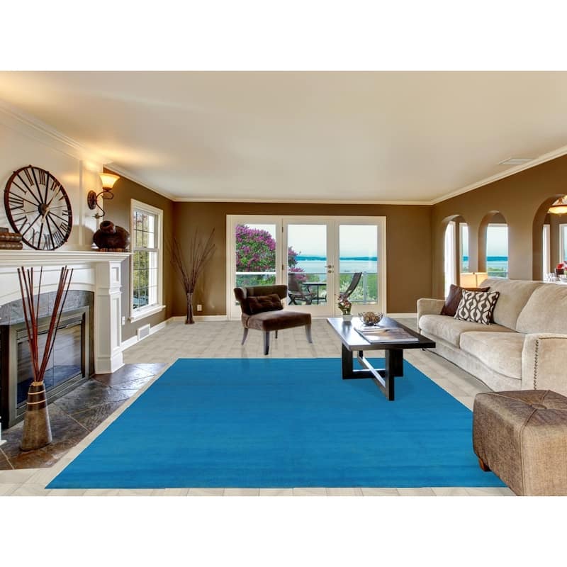 Blue Modern Gabbeh Persian Area Rug Handmade Wool Carpet - 8'3" x 10'10"