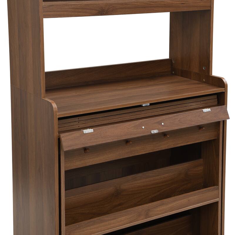 Pantry Cabinet with Hutch and Foldable Dining Table