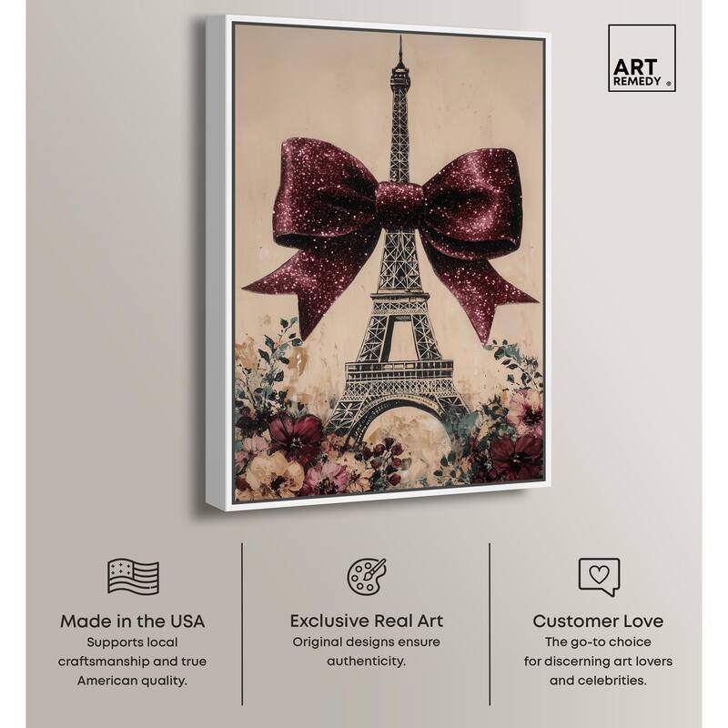 Sparkling Bow Eiffel Tower Canvas by Art Remedy