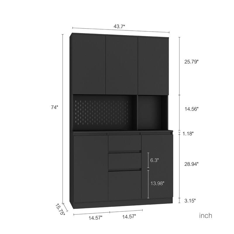 Kitchen Pantry Cabinets with 6 Doors, Shelves and 2 Drawers, Buffet Storage Cabinets with Hutch, Sideboard with Charging Station