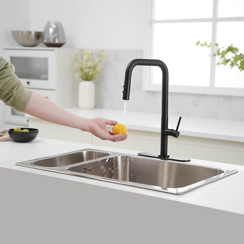 WIZ Pull-Down 1-Spray High Arc Kitchen Faucet With Deck Plate