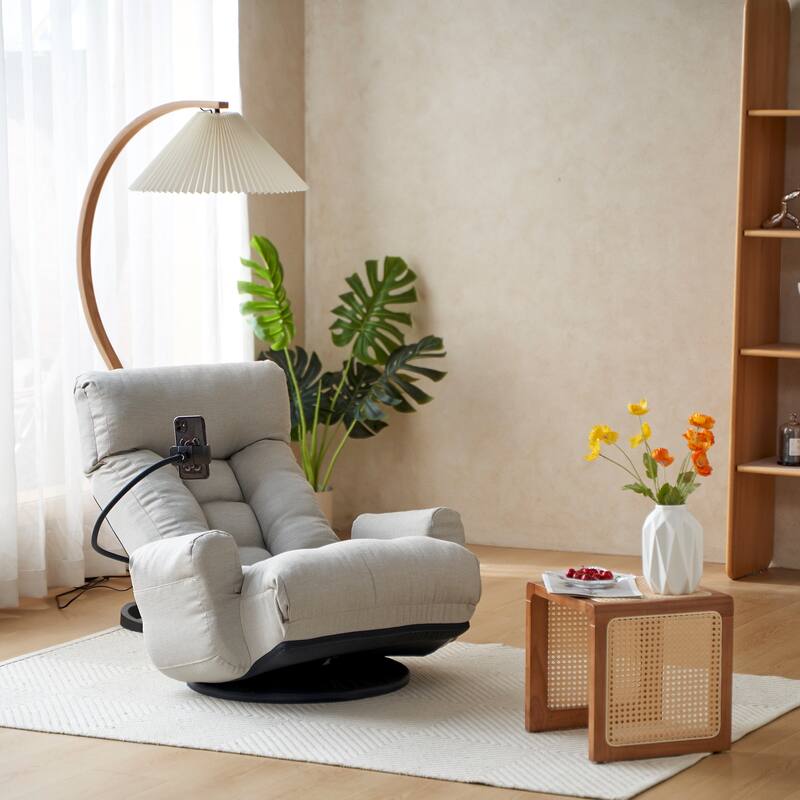 Adjustable Lounge Sofa Chair with 360° Rotating Base and Built-In Phone Holder