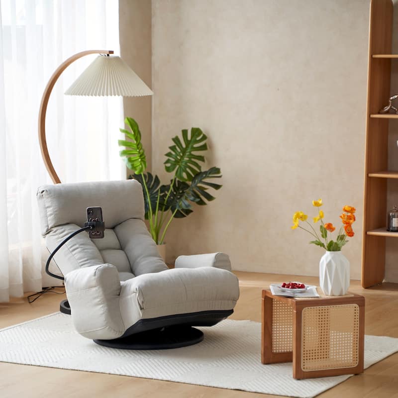 Anmytek 360 Degree Swivel Gaming Floor Chair with Adjustable Head and Waist Support Grey