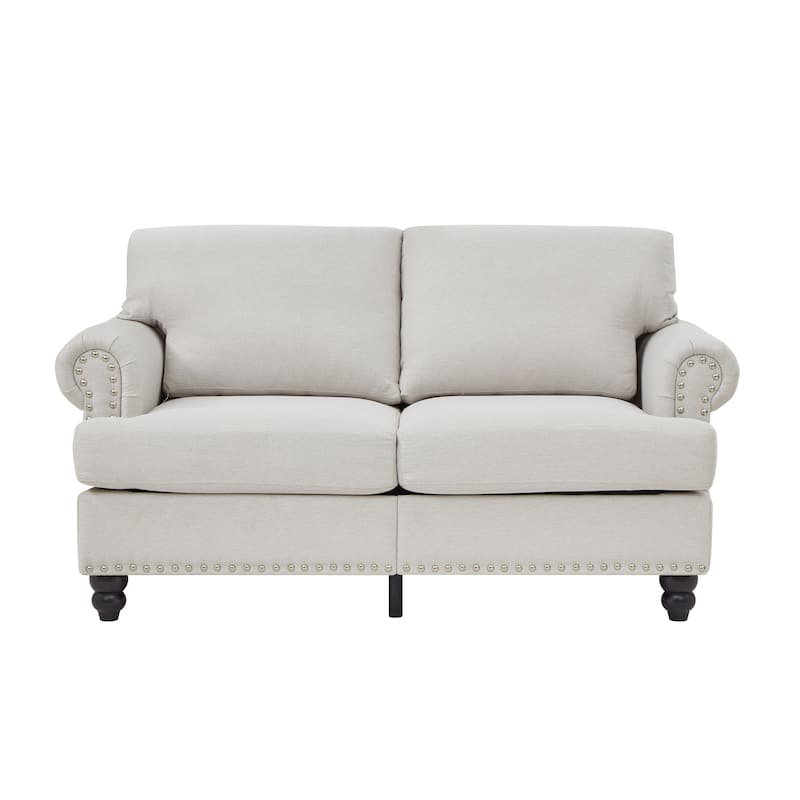 Traditional Loveseat Sofa with Round Armrests, 2 Seat Sofa Couch with Nailhead Trim and Removable Cushion
